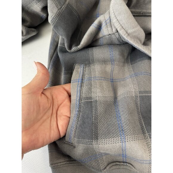 Mens Crewneck XL Gray Blue Plaid Zip Up Sweatshirt Jacket Preppy Academia Sporty - Picture 3 of 7